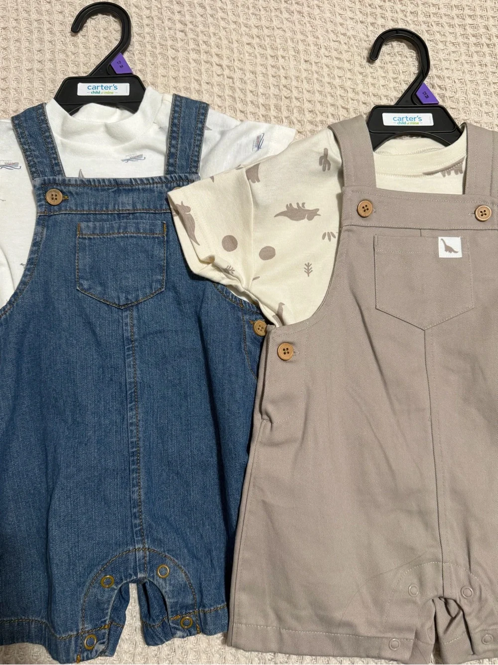 Carter's Denim Blue & Taupe Overalls Duo